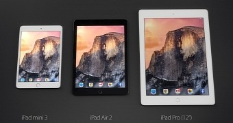 iPad Pro next to iPad Air 2 and iPad mini 3 (concept)