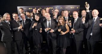 Jonathan Ive & team collecting D&AD Award in London, UK