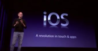 Steve Jobs introducing the re-named iPhone operating system, now called iOS