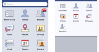 Examples offered by Android Gripes aiming to show the differences in user interface design between the two versions of Facebook's mobile application for iPhone and Android smartphones