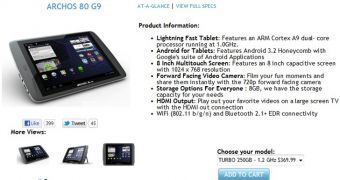 Archos 80 G9 Turbo 250GB Tablet Now on Sale