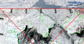 Top: Pacific walrus on floes within the outlined broken pack southwest of St. Lawrence Island. Bottom: MODIS image of the Bering Sea pack at the same time. Red box indicates the location of the walrus groups