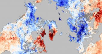 Temperature map for December 3-10, showing AO-induced variations in average levels from 2002-2009 levels