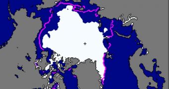 Arctic sea ice extent for August 2011 was 5.52 million square kilometers (2.13 million square miles). The magenta line shows the 1979 to 2000 median extent for that month