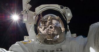 Astronaut Aki Hoshide's selfie in space