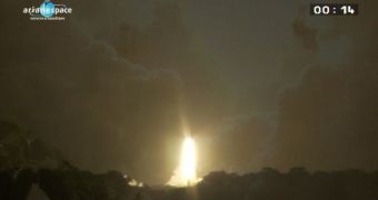 This is a photo of the second Ariane 5 launch of 2012
