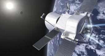 This rendition shows the BepiColombo composite spacecraft in Mercurial orbit