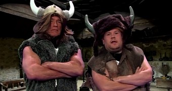 Arnold Schwarzenegger and James Corden recreate "Conan the Barbarian" scene in hilarious skit