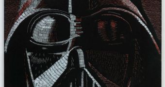 Darth Varder portrait made out of multicolored staples