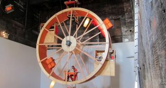 NYC artists live on a human hamster wheel for ten days to prove human cooperation is very important