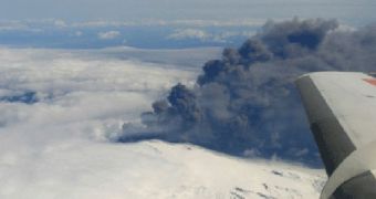 Ash plumes emanating from the Eyjafjallajokull glaciovolcano