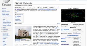 The Wikipedia asteroid's page