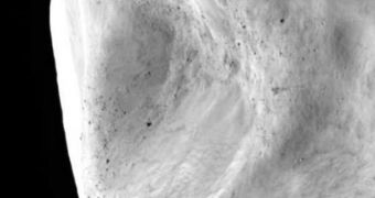 A Rosetta image showing the dust-covered surface of asteroid Lutetia