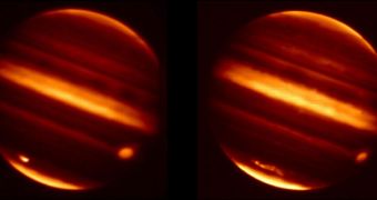 NASA images showing  particle debris in Jupiter's atmosphere after an object hurtled into the atmosphere on July 19, 2009
