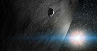Artist's rendering of 24 Themis, the first asteroids found to contain water-ice