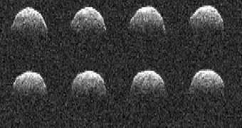 These series of radar images of asteroid 1999 RQ36 were obtained by the NASA Deep Space Network antenna, in Goldstone, California, on September 23, 1999