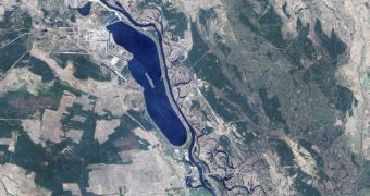 This satellite image shows vegetation growing around the Chernobyl nuclear power plant, in Ukraine