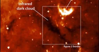 A picture of the cloud that will hopefully span a massive star under astronomers' telescopes