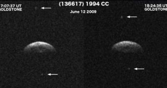 Radar imaging at NASA's Goldstone Solar System Radar on June 12 and 14, 2009, revealed that near-Earth asteroid 1994 CC is a triple system