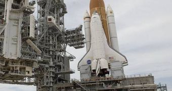 Atlantis is seen here aboard the Mobile Launch Platform, on Launch Pad 39A at the Kennedy Space Center, in Florida