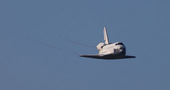 Atlantis is seen here returning from STS-132