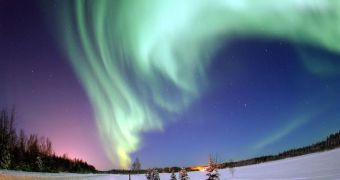 Aurora Borealis, as seen over the magnetic North Pole