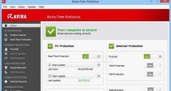 Avira Free Antivirus running on Windows 8.1