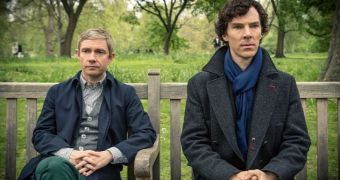 Martin Freeman and Benedict Cumberbatch as Dr. Watson and Sherlock Holmes in BBC One series