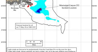 NOAA map showing the extent of the oil spill on May 17