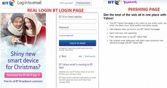 Real / fake BT login page (click to see full)