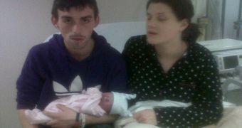 Baby Phoebe is pictured with her parents, 21-year-old Alan Stanley and 22-year-old Sonia Banks