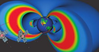 Rendition of the NASA RBSP probes, studying Earth's radiation belts