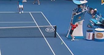 Australian ball boy gets hit in the face by the ball