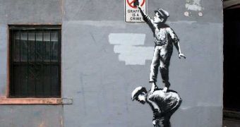 One of Banksy’s most recent pieces in New York City, made during the Better Out Than In “show”