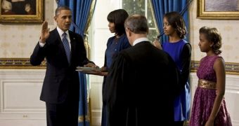 Barack Obama and the First Family at the second Inauguration ceremony