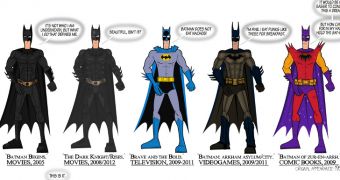 Infographic of the most significant Bat-suits the Caped Crusader has ever worn