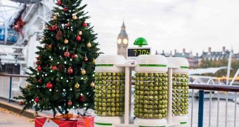 Brussels sprouts battery lights up Christmans tree in London