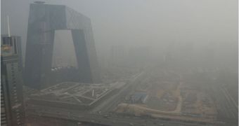 Smog covers the entire city of Beijing in a thick haze