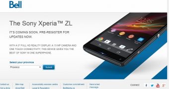Xperia ZL pre-registration now open at Bell Canada