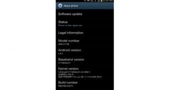 Bell Galaxy Note "About phone" (screenshot)
