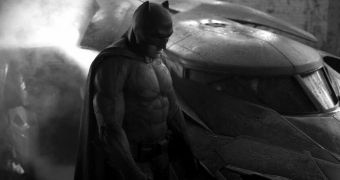 Ben Affleck wearing the Batsuit for “Batman V. Superman: Dawn of Justice”