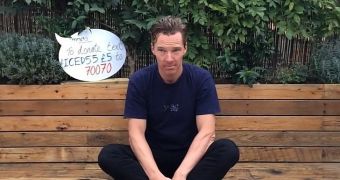 Benedict Cumberbatch prepares for the Ice Bucket Challenge