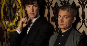 Benedict Cumberbatch and Martin Freeman as Sherlock Holmes and Dr. Watson in “Sherlock”