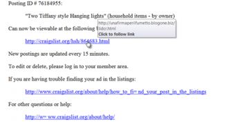Beware of Bogus “Tiffany Style Hanging Lights” Craigslist Emails