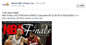 NBA finals streaming scam on Facebook