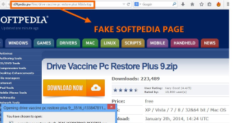 Fake Softpedia download page