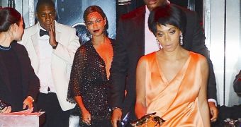 After the fight: Solange, Beyonce, and Jay Z emerge from the elevator at the MET Gala 2014