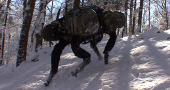 BigDog robot marching through snow