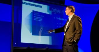 Microsoft Chairman Bill Gates demonstrates the Microsoft Touch Wall