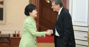 Bill Gates and his geekish smile when meeting South Korea's president
